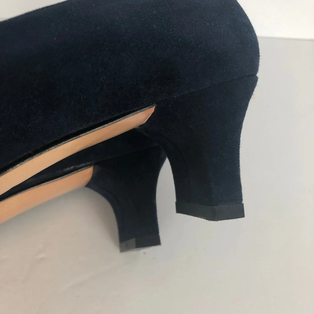 Salvatore Ferragamo Boutique Suede Square Toe Block Heel Pumps Sz 7 2A Navy Blue